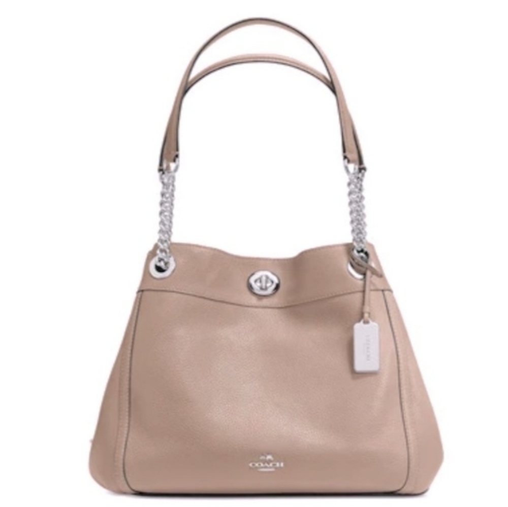 COACH Edie Turnlock Pebbled Leather Shoulder Bag Purse